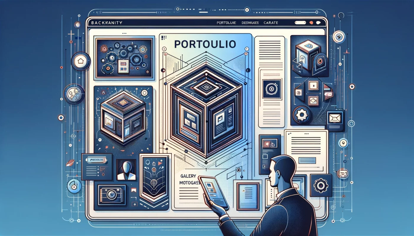 Sleek portfolio showcase background with gallery motifs for corporate display.