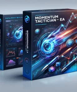 Sophisticated digital product box for Momentum Tactician EA showcasing speed, precision, and modern technology in forex trading.
