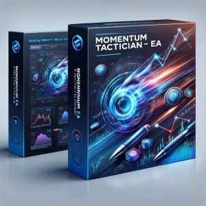 Sophisticated digital product box for Momentum Tactician EA showcasing speed, precision, and modern technology in forex trading.