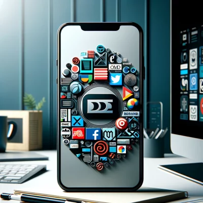 Digital device showcasing a variety of well-known logos, representing consistent online branding across platforms.